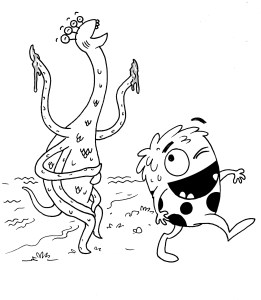 Marvin and new friend, lake monster Joey, laughing together